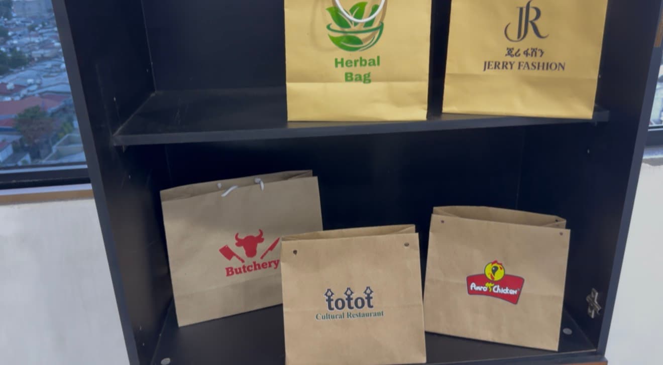 Retail shop bags with logo and color accents